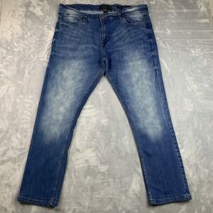 Pd&c Jeans Mens 42x32 Blue Medium Wash Stretch Denim Slim Straight Big Tall